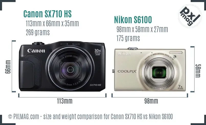 Canon SX710 HS vs Nikon S6100 size comparison Canon SX710 HS vs Nikon S6100 size comparison