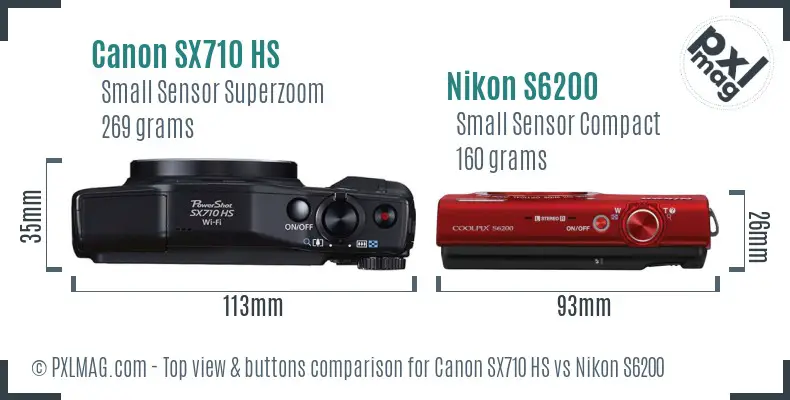 Canon SX710 HS vs Nikon S6200 top view buttons comparison