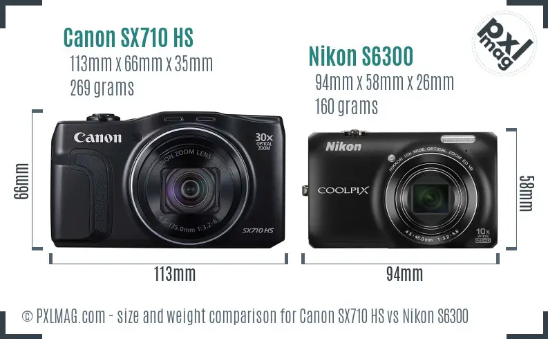 Canon SX710 HS vs Nikon S6300 size comparison