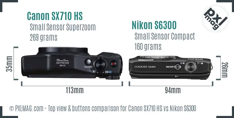 Canon SX710 HS vs Nikon S6300 top view buttons comparison
