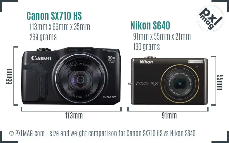 Canon SX710 HS vs Nikon S640 size comparison Canon SX710 HS vs Nikon S640 size comparison