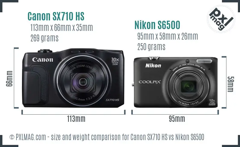 Canon SX710 HS vs Nikon S6500 size comparison