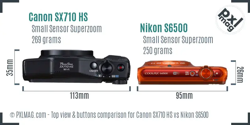 Canon SX710 HS vs Nikon S6500 top view buttons comparison