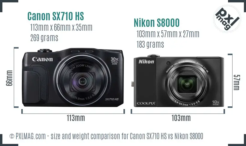 Canon SX710 HS vs Nikon S8000 size comparison Canon SX710 HS vs Nikon S8000 size comparison