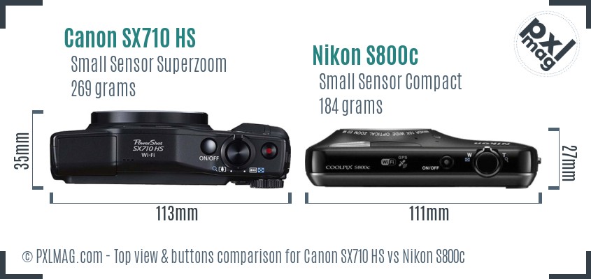Canon SX710 HS vs Nikon S800c top view buttons comparison