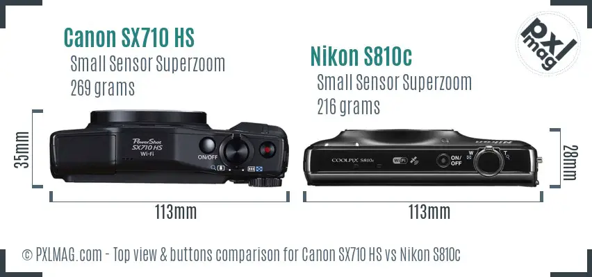Canon SX710 HS vs Nikon S810c top view buttons comparison Canon SX710 HS vs Nikon S810c top view buttons comparison