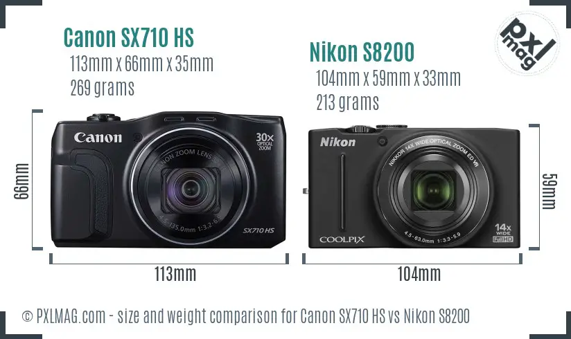 Canon SX710 HS vs Nikon S8200 size comparison