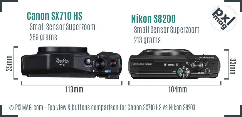 Canon SX710 HS vs Nikon S8200 top view buttons comparison