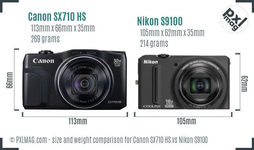 Canon SX710 HS vs Nikon S9100 size comparison