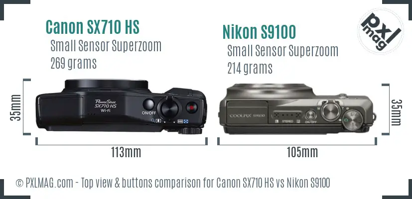 Canon SX710 HS vs Nikon S9100 top view buttons comparison