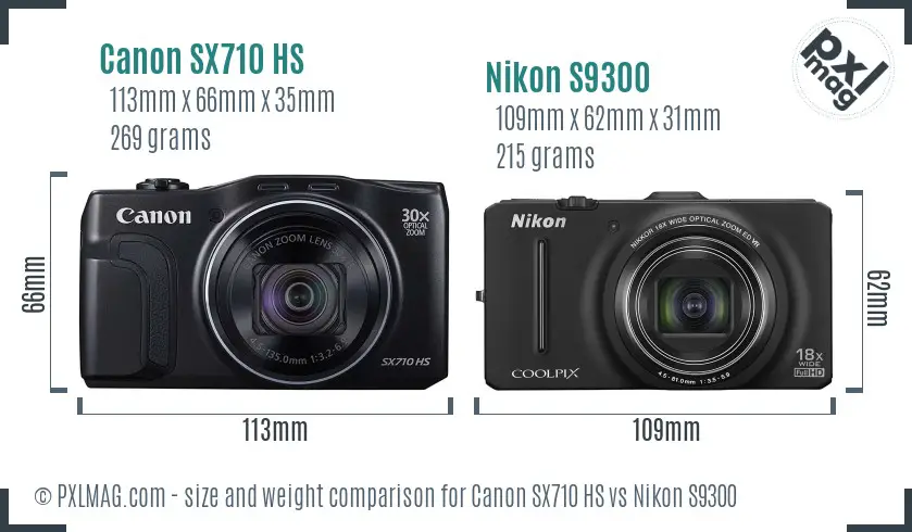 Canon SX710 HS vs Nikon S9300 size comparison