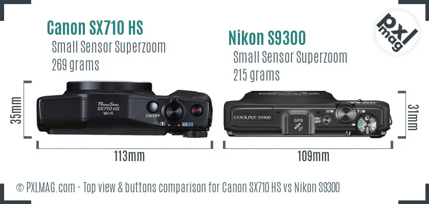 Canon SX710 HS vs Nikon S9300 top view buttons comparison