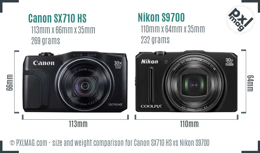 Canon SX710 HS vs Nikon S9700 size comparison