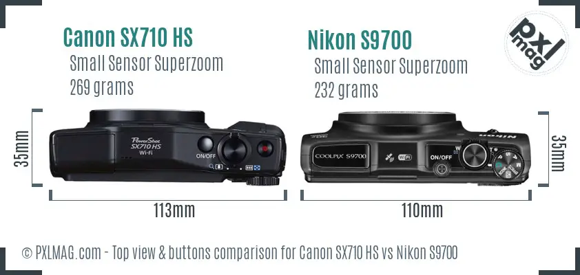 Canon SX710 HS vs Nikon S9700 top view buttons comparison