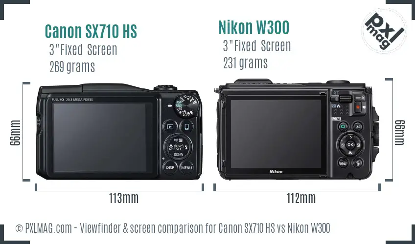 Canon SX710 HS vs Nikon W300 Screen and Viewfinder comparison
