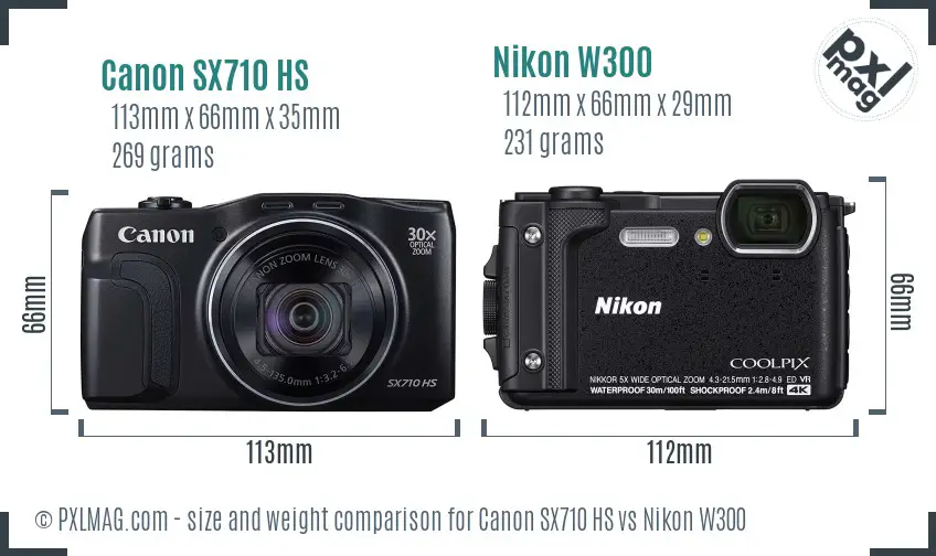 Canon SX710 HS vs Nikon W300 size comparison
