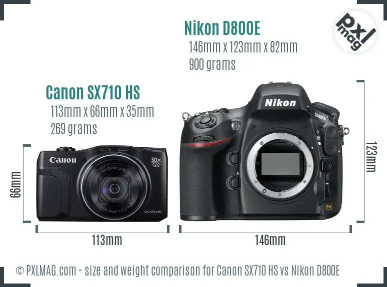 Canon SX710 HS vs Nikon D800E size comparison