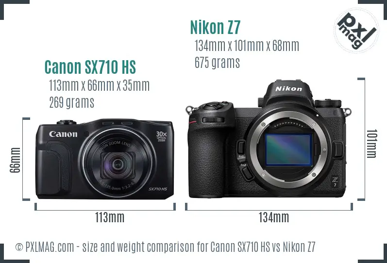 Canon SX710 HS vs Nikon Z7 size comparison