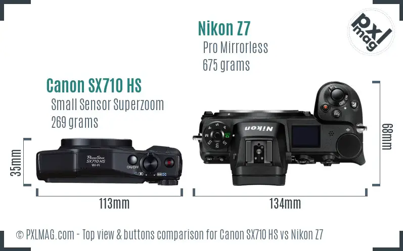 Canon SX710 HS vs Nikon Z7 top view buttons comparison