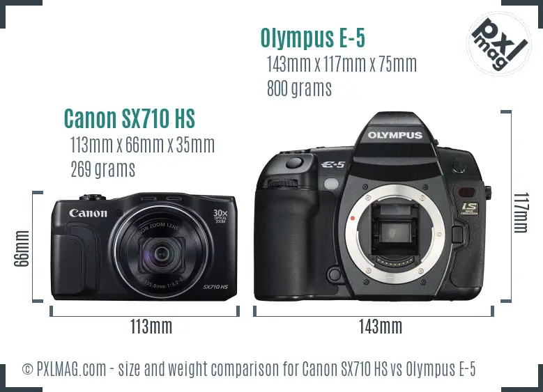 Canon SX710 HS vs Olympus E-5 size comparison