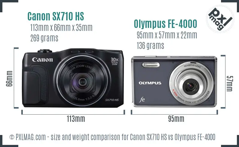 Canon SX710 HS vs Olympus FE-4000 size comparison