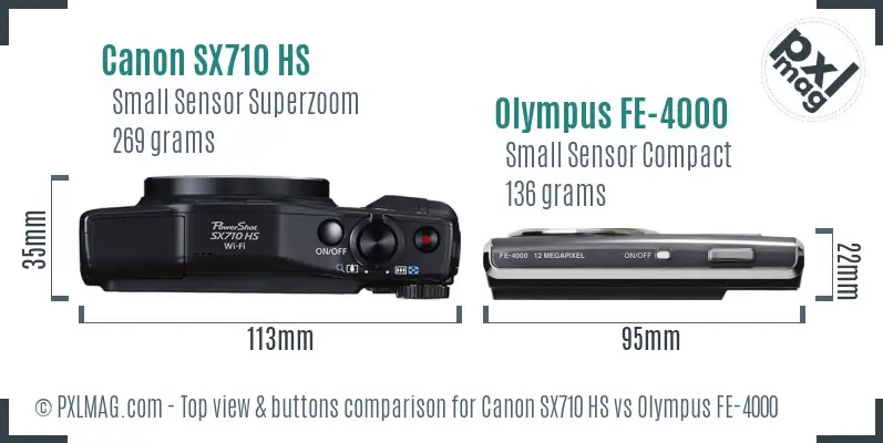 Canon SX710 HS vs Olympus FE-4000 top view buttons comparison