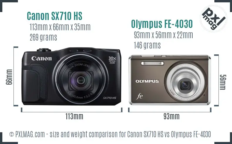 Canon SX710 HS vs Olympus FE-4030 size comparison Canon SX710 HS vs Olympus FE-4030 size comparison