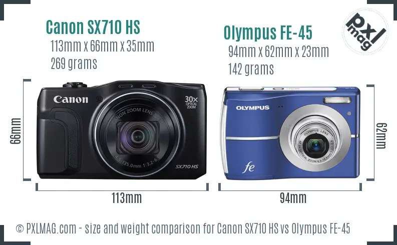 Canon SX710 HS vs Olympus FE-45 size comparison Canon SX710 HS vs Olympus FE-45 size comparison
