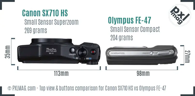 Canon SX710 HS vs Olympus FE-47 top view buttons comparison