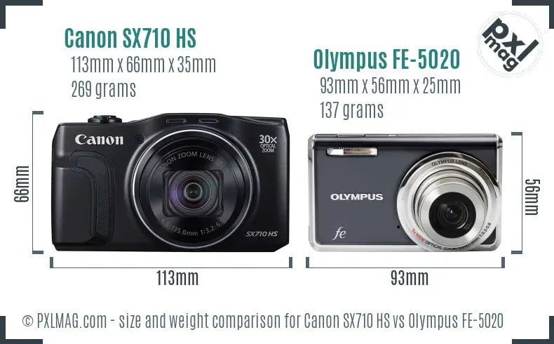 Canon SX710 HS vs Olympus FE-5020 size comparison