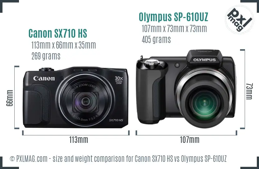 Canon SX710 HS vs Olympus SP-610UZ size comparison Canon SX710 HS vs Olympus SP-610UZ size comparison