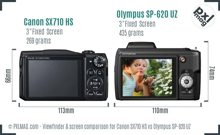 Canon SX710 HS vs Olympus SP-620 UZ Screen and Viewfinder comparison