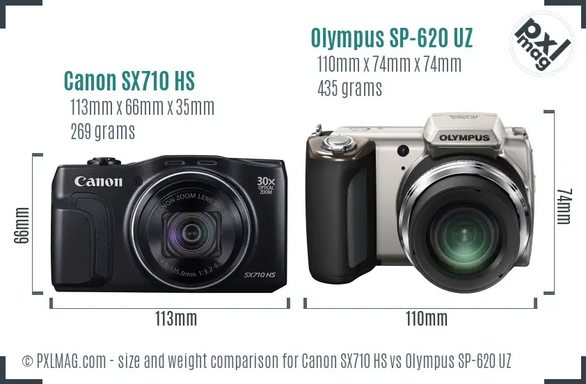Canon SX710 HS vs Olympus SP-620 UZ size comparison