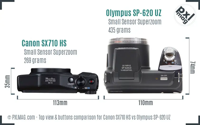 Canon SX710 HS vs Olympus SP-620 UZ top view buttons comparison