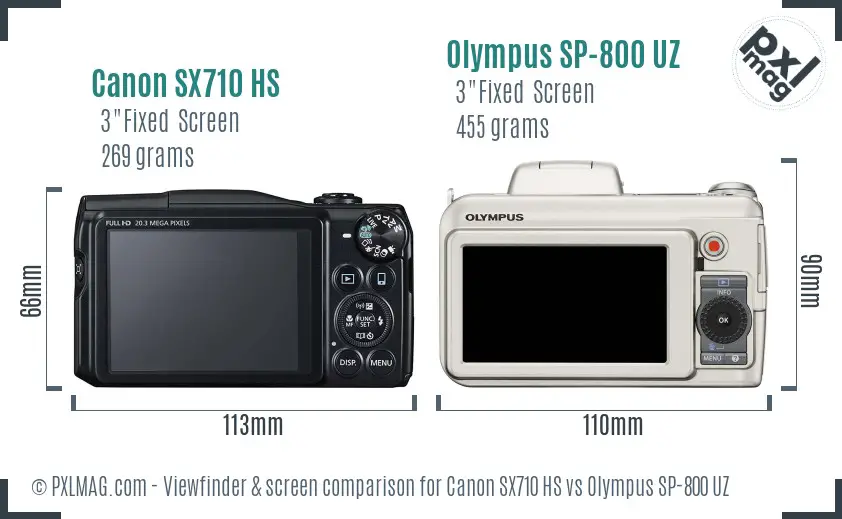 Canon SX710 HS vs Olympus SP-800 UZ Screen and Viewfinder comparison