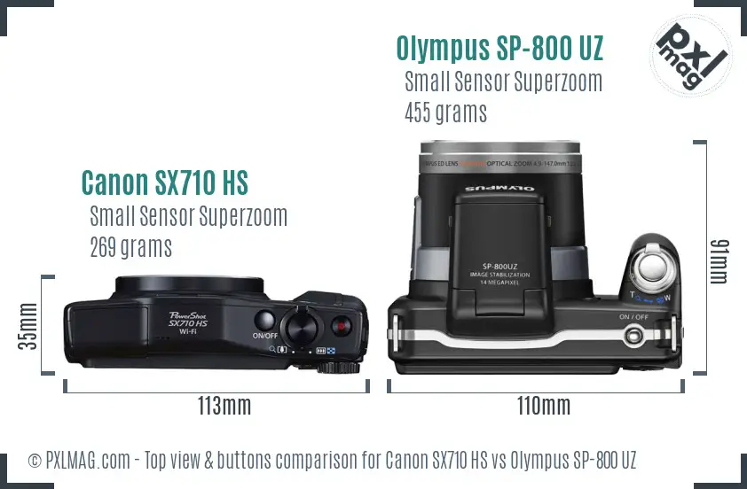 Canon SX710 HS vs Olympus SP-800 UZ top view buttons comparison
