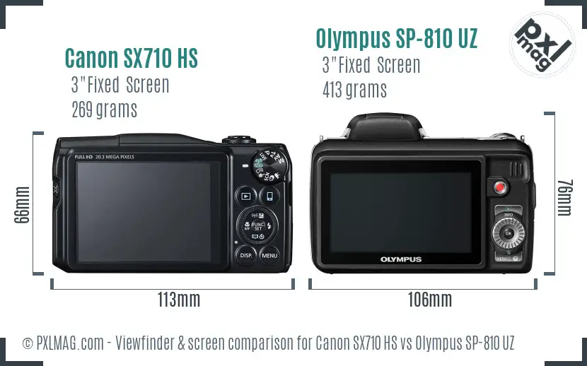 Canon SX710 HS vs Olympus SP-810 UZ Screen and Viewfinder comparison