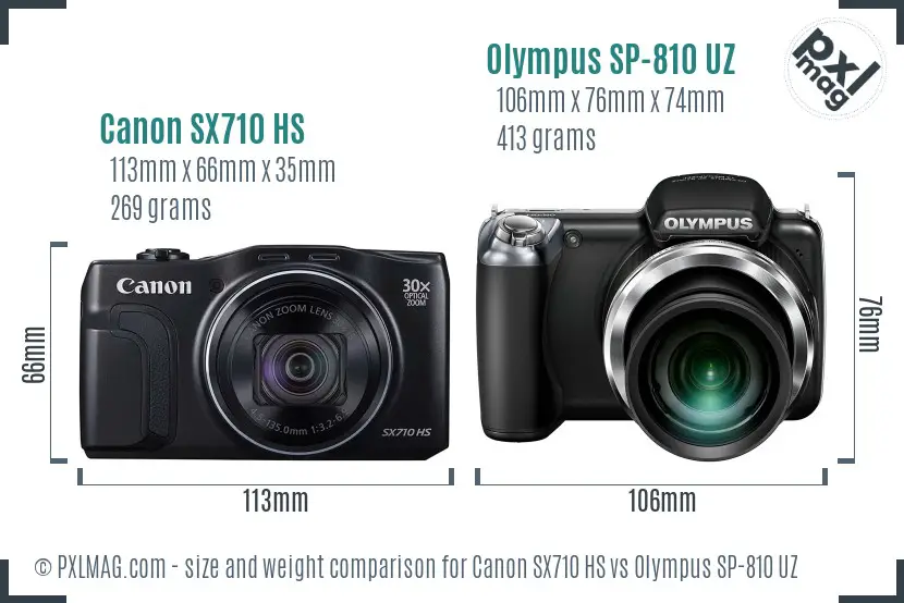 Canon SX710 HS vs Olympus SP-810 UZ size comparison