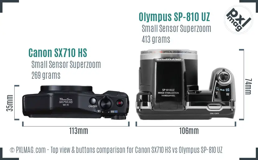 Canon SX710 HS vs Olympus SP-810 UZ top view buttons comparison