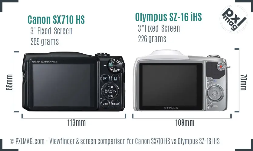 Canon SX710 HS vs Olympus SZ-16 iHS Screen and Viewfinder comparison