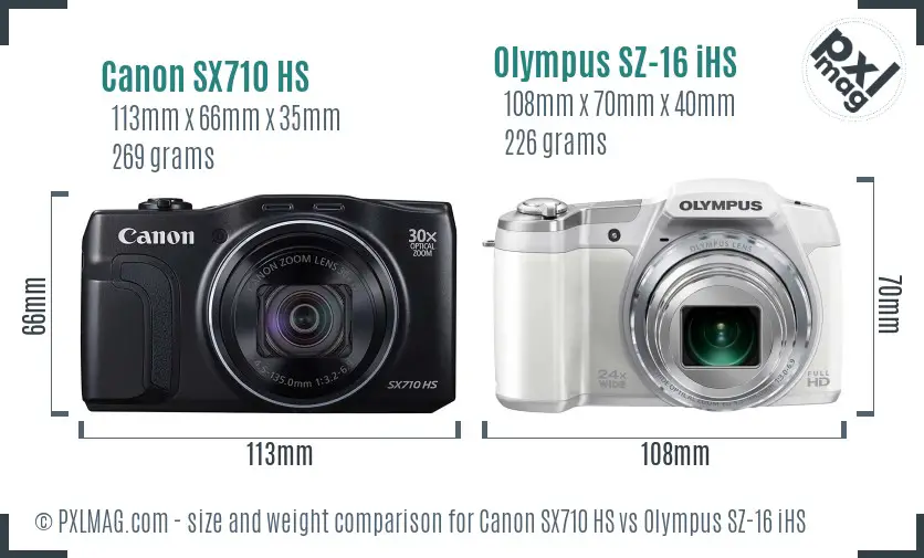 Canon SX710 HS vs Olympus SZ-16 iHS size comparison
