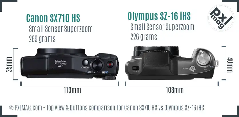 Canon SX710 HS vs Olympus SZ-16 iHS top view buttons comparison
