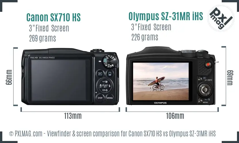 Canon SX710 HS vs Olympus SZ-31MR iHS Screen and Viewfinder comparison