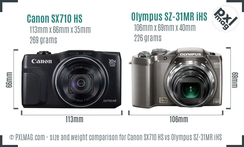 Canon SX710 HS vs Olympus SZ-31MR iHS size comparison