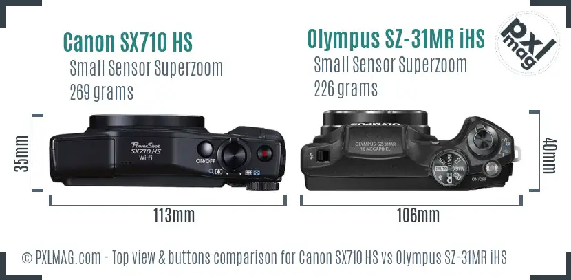 Canon SX710 HS vs Olympus SZ-31MR iHS top view buttons comparison