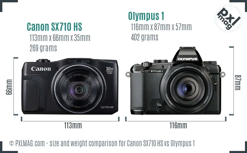 Canon SX710 HS vs Olympus 1 size comparison Canon SX710 HS vs Olympus 1 size comparison