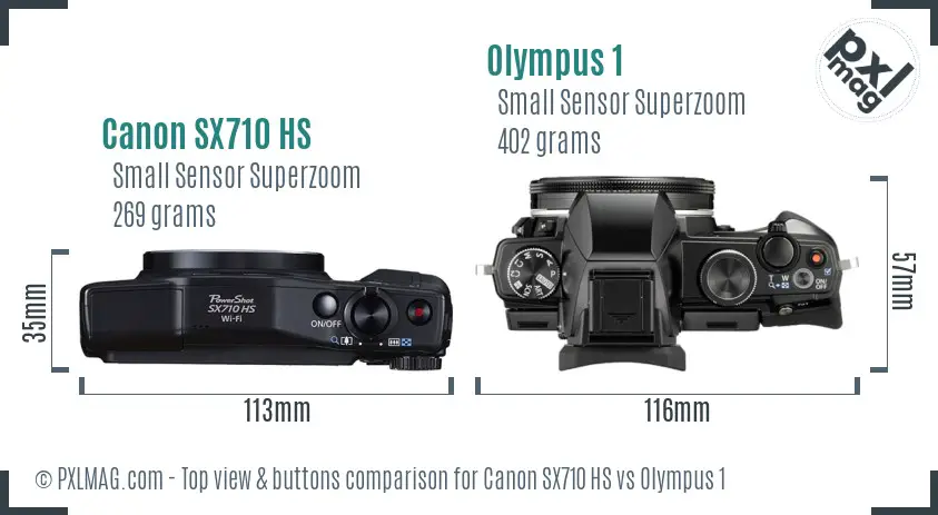 Canon SX710 HS vs Olympus 1 top view buttons comparison Canon SX710 HS vs Olympus 1 top view buttons comparison