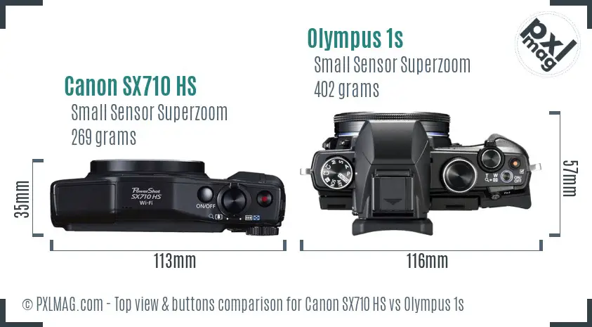 Canon SX710 HS vs Olympus 1s top view buttons comparison Canon SX710 HS vs Olympus 1s top view buttons comparison