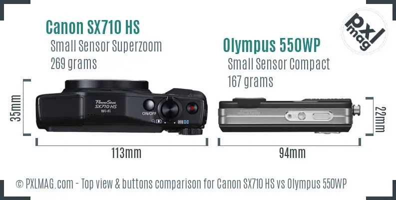 Canon SX710 HS vs Olympus 550WP top view buttons comparison Canon SX710 HS vs Olympus 550WP top view buttons comparison