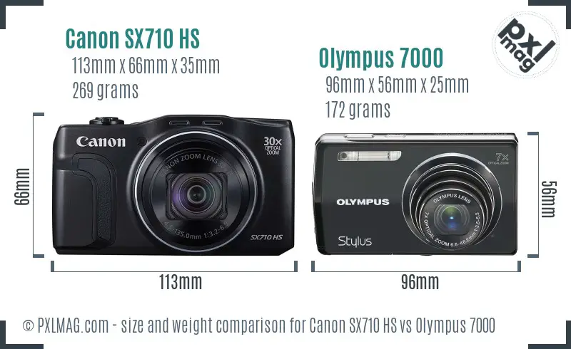 Canon SX710 HS vs Olympus 7000 size comparison